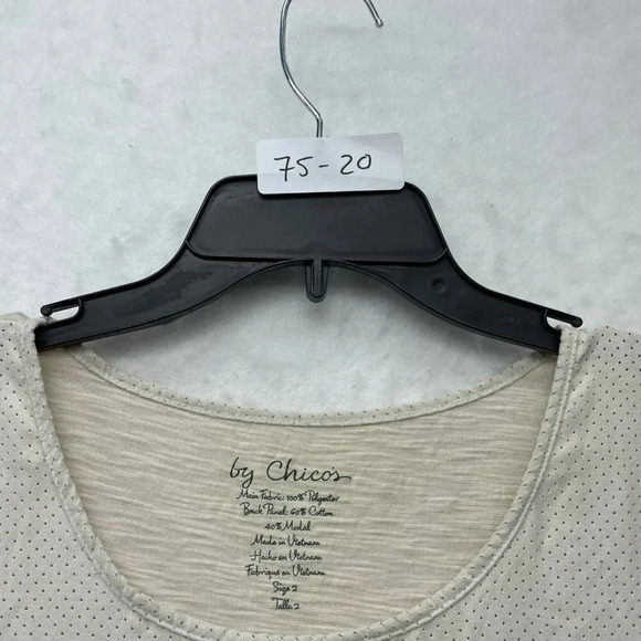 Chico's Tops Womens S 2 Ivory Round Neck Tassel Mesh Front Short Sleeve Pullover - Picture 10 of 10